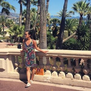 TOPSHOP Black Tropical Floral Slip Dress sz 2